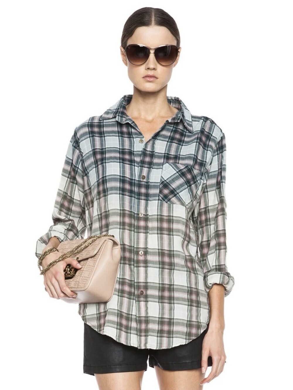 CURRENT/ELLIOTT Women’s The Prep School Shirt in Ombre Laurel-Size 1|Small